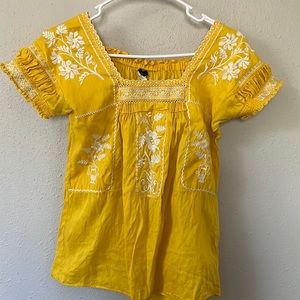 J. Crew Yellow Blouse with White Embroidery